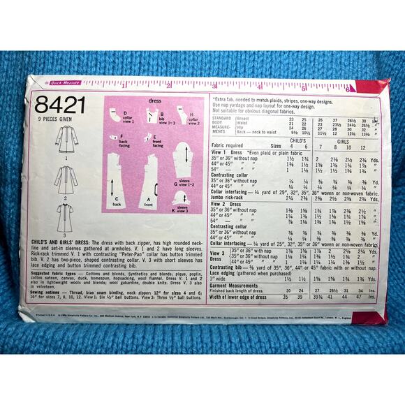 Simplicity 8421 Sewing pattern Girls A line dress 1960s size 6 - Picture 3 of 5